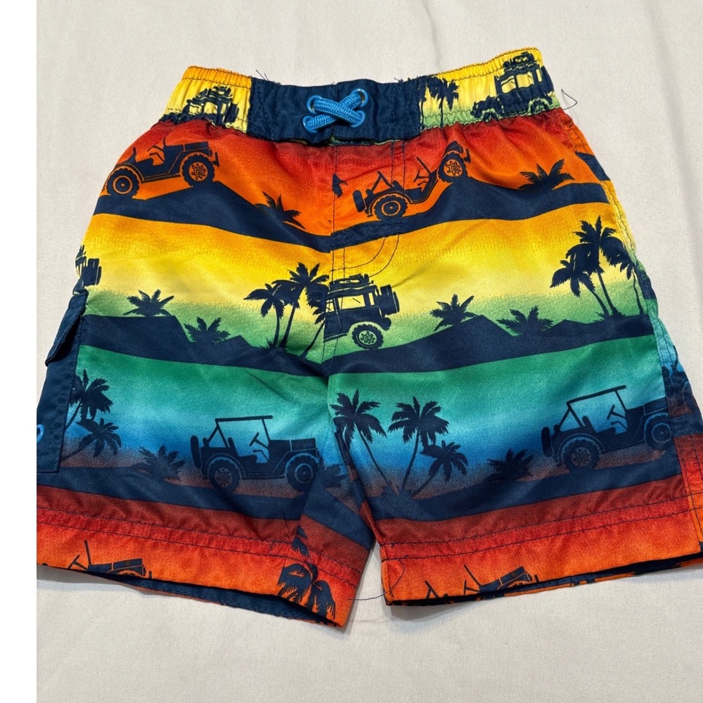 UVSkinz Boys Swim Trunks 2T Rainbow Sunset Tropical Palm Tree Jeep UPF 50+